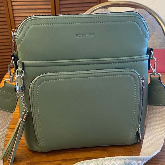 Olive Green Crossbody Bag with Embroidered Strap - Picture 9 of 11